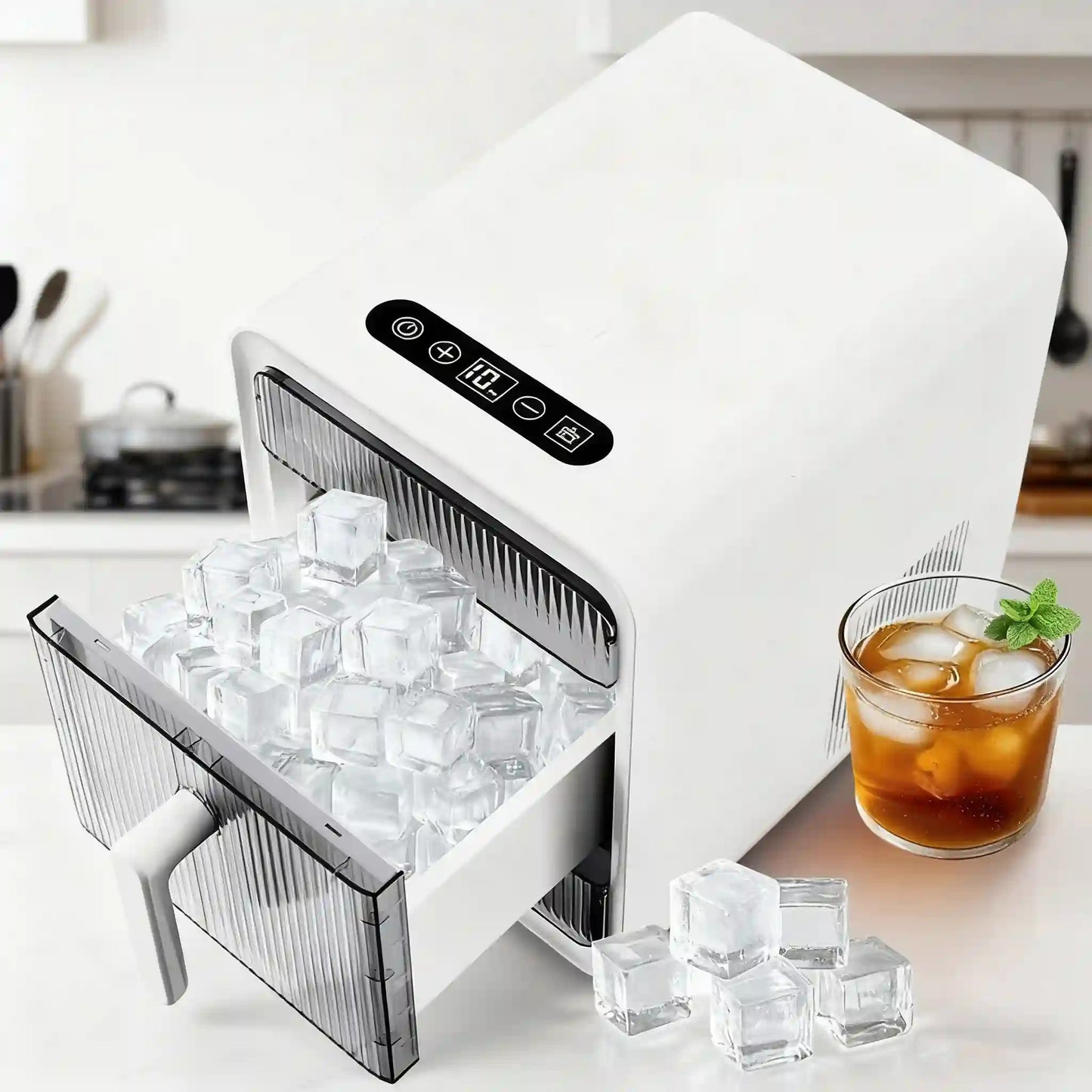 Mini Ice Maker 220V, Fully Automatic Cube Ice Machine for Home & Small Commercial Use