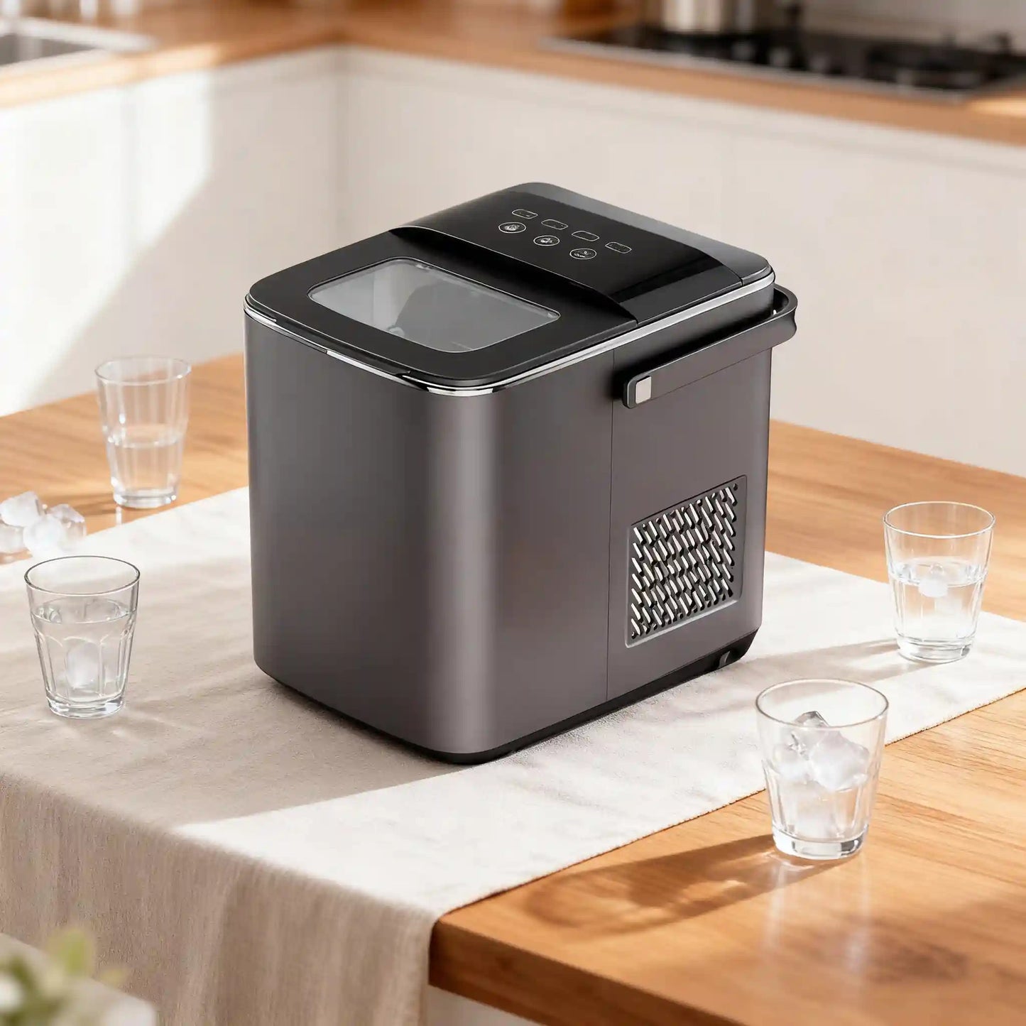 Black Mini Ice Maker 110-220V, Fully Automatic Cube Ice Machine for Home, Plug-In Operation