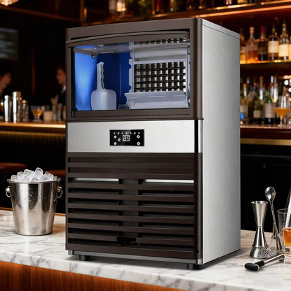 Black Large Commercial Ice Maker 110V US Plug, Fully Automatic Cube Ice Machine for Bar & Home