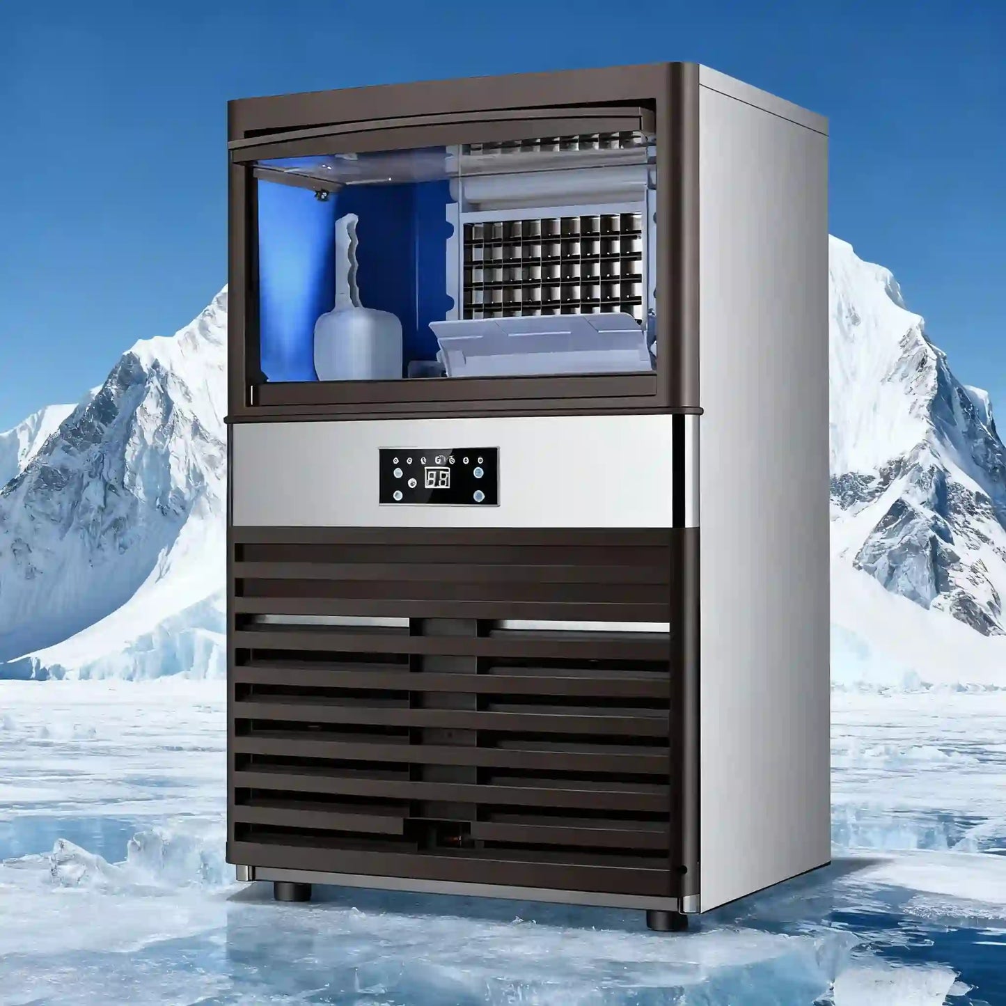 Black Large Commercial Ice Maker 110V US Plug, Fully Automatic Cube Ice Machine for Bar & Home