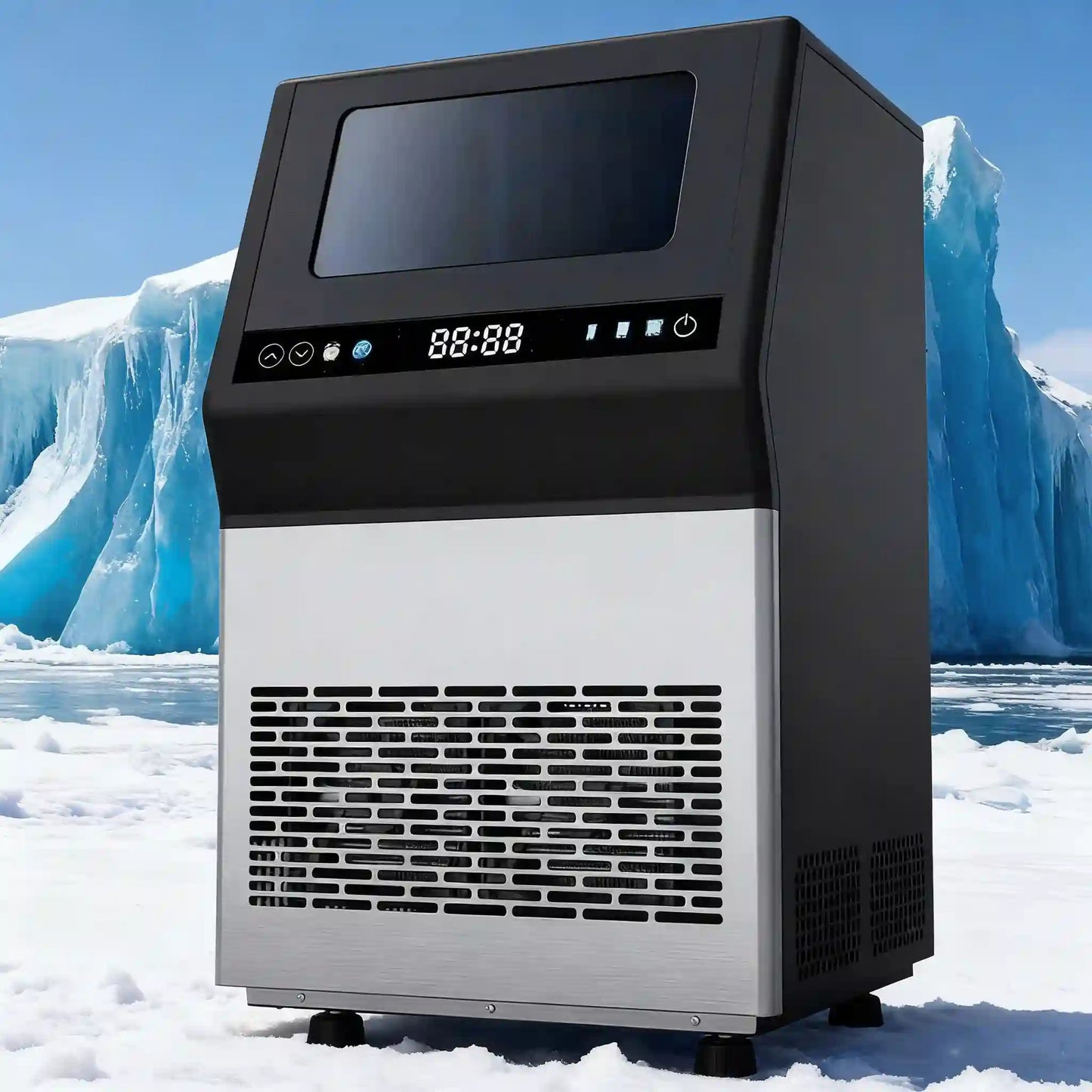 Black Commercial Ice Maker 110V, Fully Automatic Large Capacity Cube Ice Machine for Milk Tea Shops