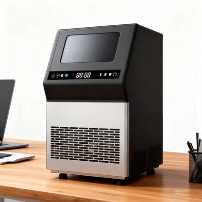 Black Commercial Ice Maker 110V, Fully Automatic Large Capacity Cube Ice Machine for Milk Tea Shops