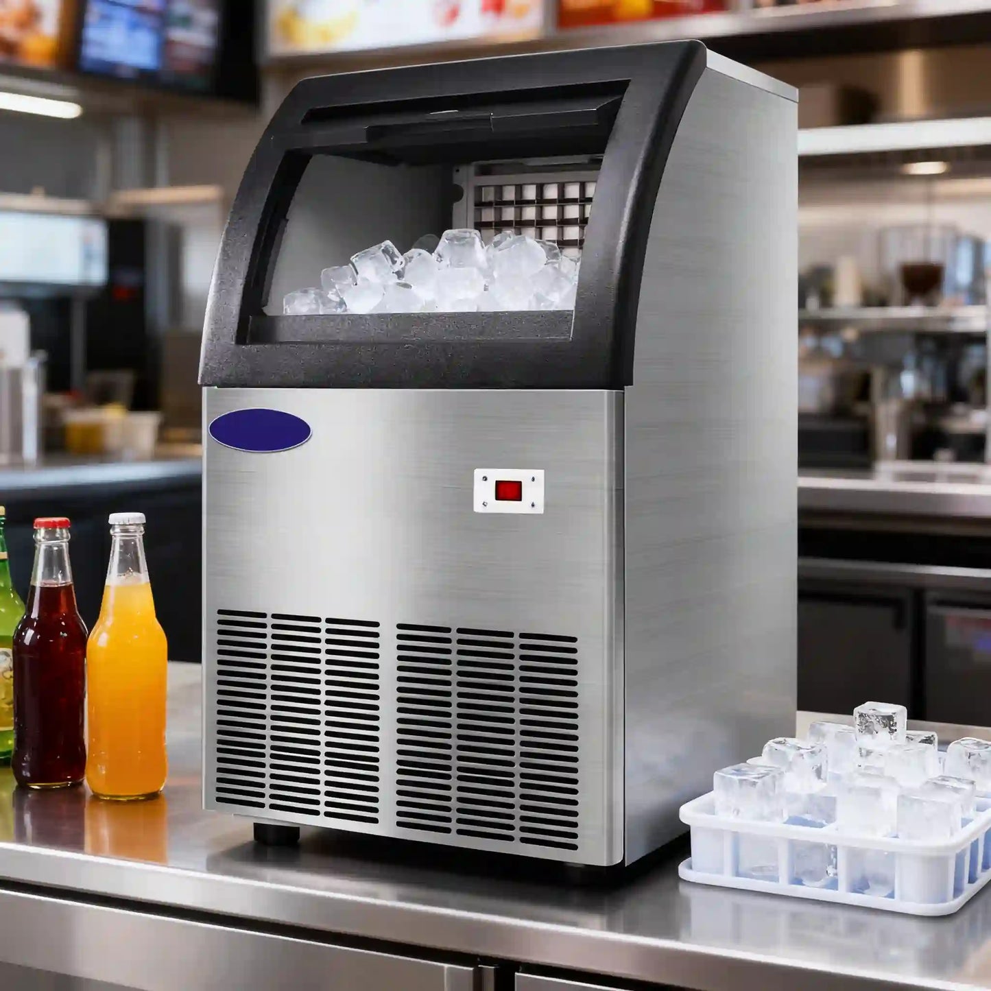 Commercial Foam Ice Maker Machine 220V, Fully Automatic High-Efficiency Ice Cube Maker for Milk Tea Shops and Bars (0.565KW)